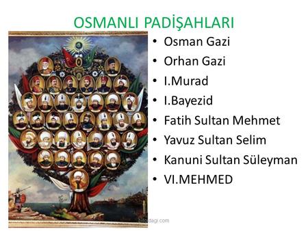 OSMANLI PADİŞAHLARI Osman Gazi Orhan Gazi I.Murad I.Bayezid