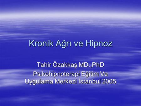 Psikohipnoterapi Eğitim Ve Uygulama Merkezi İstanbul 2005