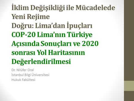 Dr. Nilüfer Oral İstanbul Bilgi Üniversitesi Hukuk Fakültesi