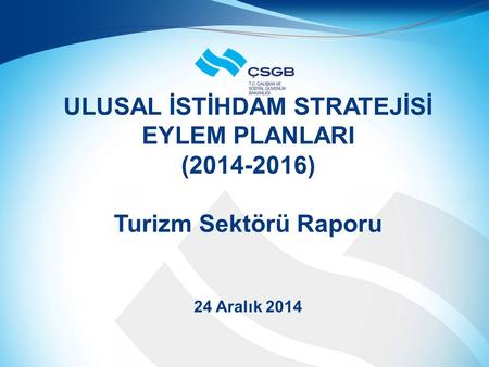 ULUSAL İSTİHDAM STRATEJİSİ EYLEM PLANLARI (2014-2016) Turizm Sektörü Raporu 24 Aralık 2014.