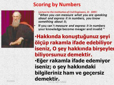 Scoring by Numbers Lecture to the Institution of Civil Engineers, in 1883 : When you can measure what you are speaking about and express it in numbers,