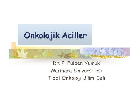 Dr. P. Fulden Yumuk Marmara Üniversitesi Tıbbi Onkoloji Bilim Dalı