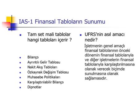 IAS-1 Finansal Tabloların Sunumu