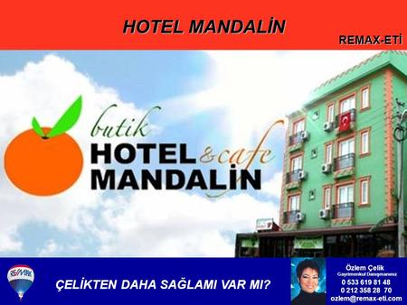 Hotelimiz….. Yurtiçi turizm amaçlı yapılmış, dört yıldır faal, sempatik, çok temiz on iki ay çalışan kent oteli… 26 oda, 60 yatak ve 85 kişi kapasiteli.