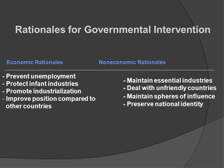 Rationales for Governmental Intervention