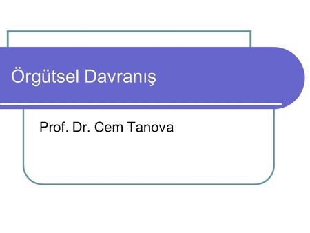 Örgütsel Davranış Prof. Dr. Cem Tanova.