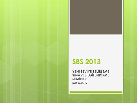 SBS 2013 YENİ SEVİYE BELİRLEME SINAVI BİLGİLENDİRME SEMİNERİ KASIM 2012.