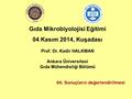 Gıda Mikrobiyolojisi Eğitimi 04 Kasım 2014, Kuşadası Prof. Dr. Kadir HALKMAN Ankara Üniversitesi Gıda Mühendisliği Bölümü 04; Sonuçların değerlendirilmesi.