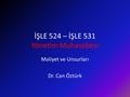 İŞLE 524 – İŞLE 531 Yönetim Muhasebesi Maliyet ve Unsurları Dr. Can Öztürk.