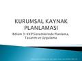 Bölüm 3: KKP Sistemlerinde Planlama, Tasarım ve Uygulama Kurumsal Kaynak Planlaması Prof. Mary Sumner Çeviren Sinan Berkdemir Şubat 20131.