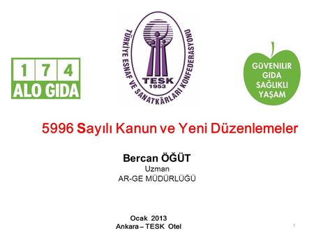 11 5996 S ayılı Kanun ve Yeni Düzenlemeler Ocak 2013 Ankara – TESK Otel Bercan ÖĞÜT Uzman AR-GE MÜDÜRLÜĞÜ.