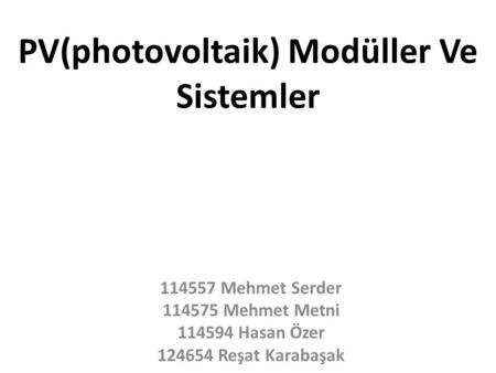 PV(photovoltaik) Modüller Ve Sistemler