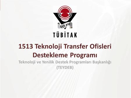 1513 Teknoloji Transfer Ofisleri Destekleme Programı Teknoloji ve Yenilik Destek Programları Başkanlığı (TEYDEB)