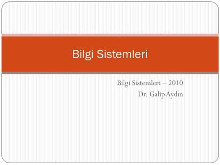 Bilgi Sistemleri – 2010 Dr. Galip Aydın