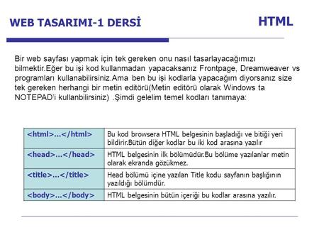 HTML WEB TASARIMI-1 DERSİ