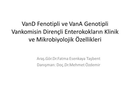 Araş.Gör.Dr.Fatma Esenkaya Taşbent Danışman: Doç.Dr.Mehmet Özdemir