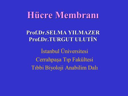 Hücre Membranı Prof.Dr.SELMA YILMAZER Prof.Dr.TURGUT ULUTİN