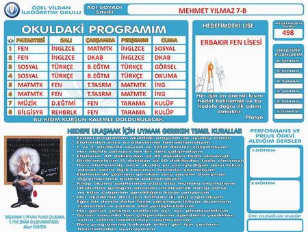 MEHMET YILMAZ 7-B 498 ERBAKIR FEN LİSESİ FEN SOSYAL MATMTK MÜZİK