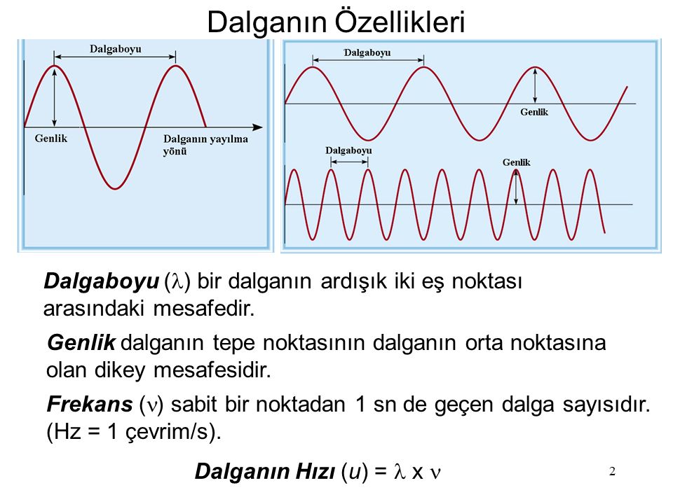 Dalganın Özellikleri Dalgaboyu (l) bir dalganın ardışık iki eş noktası arasındaki mesafedir.
