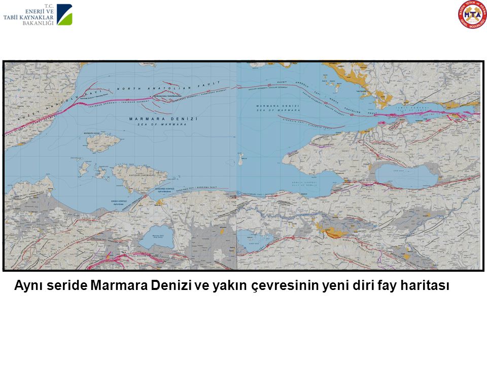 Aynı seride Marmara Denizi ve yakın çevresinin yeni diri fay haritası