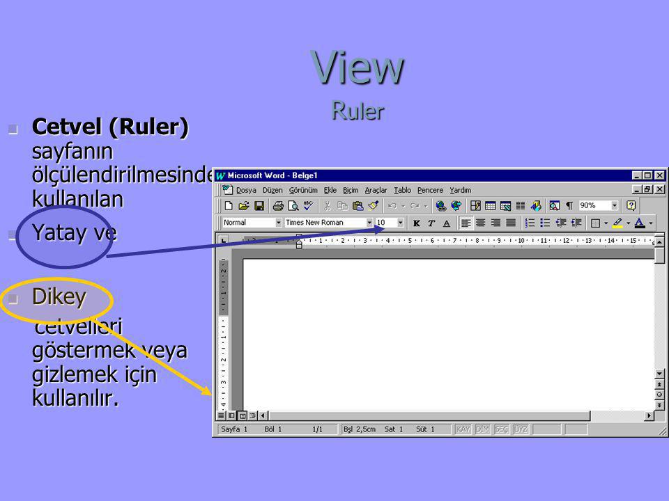 View Ruler Cetvel (Ruler) sayfanın ölçülendirilmesinde kullanılan