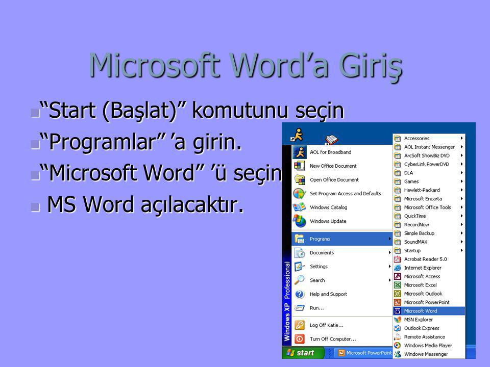 Microsoft Word’a Giriş