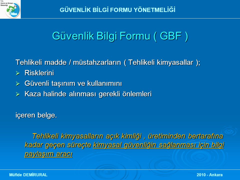 Güvenlik Bilgi Formu ( GBF )