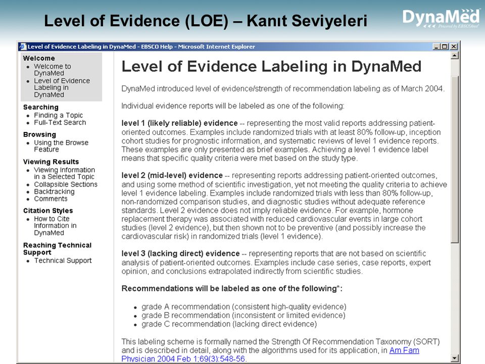 Level of Evidence (LOE) – Kanıt Seviyeleri