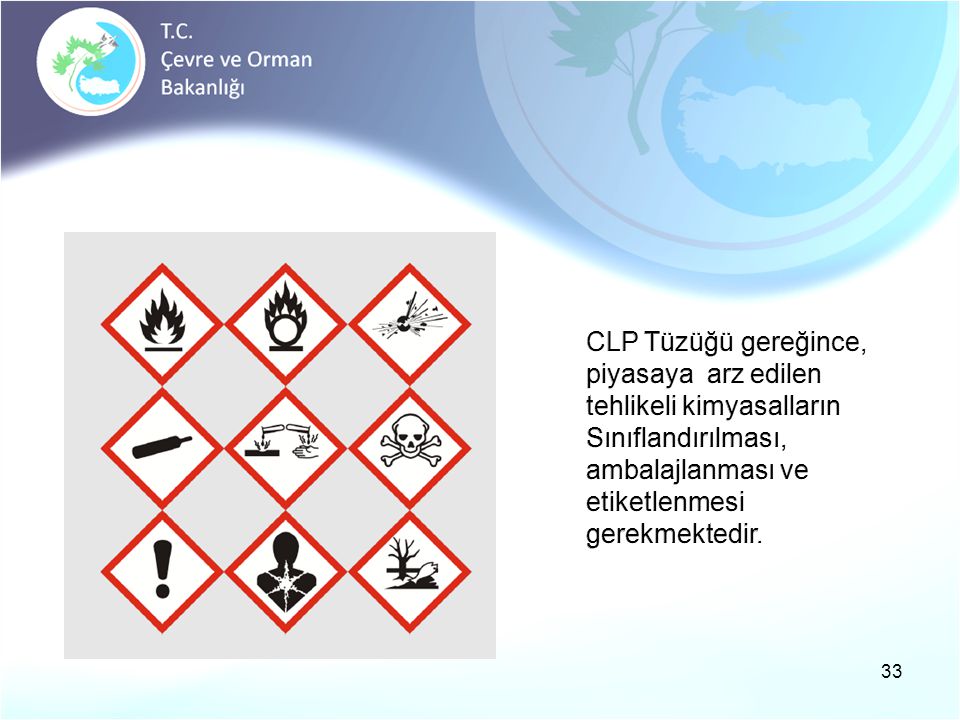CLP Tüzüğü gereğince, piyasaya arz edilen tehlikeli kimyasalların