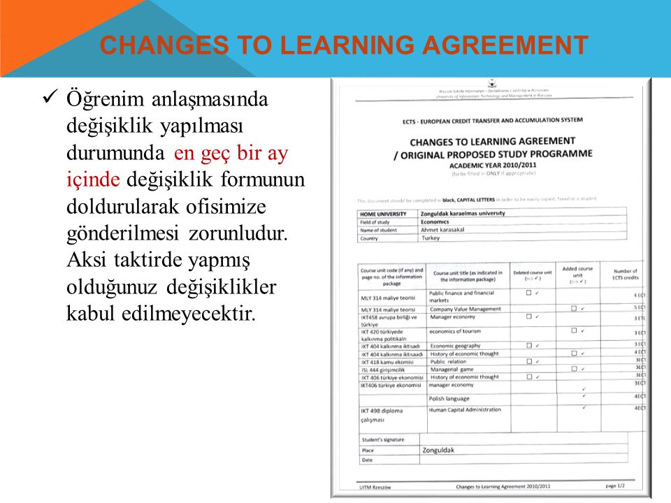 Changes to Learning Agreement