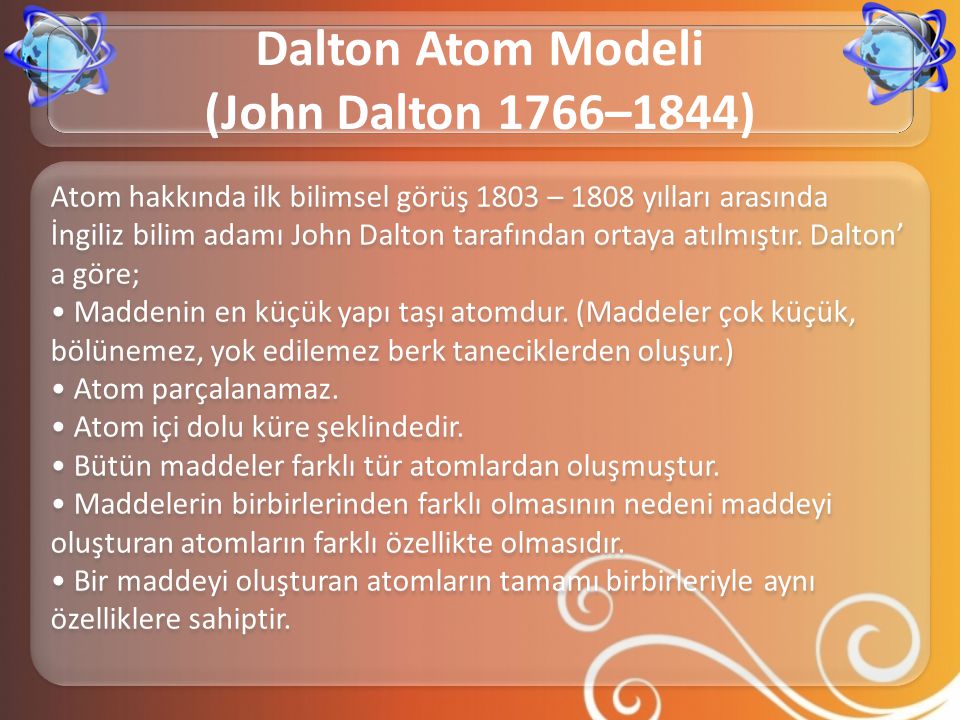 Dalton Atom Modeli (John Dalton 1766–1844)