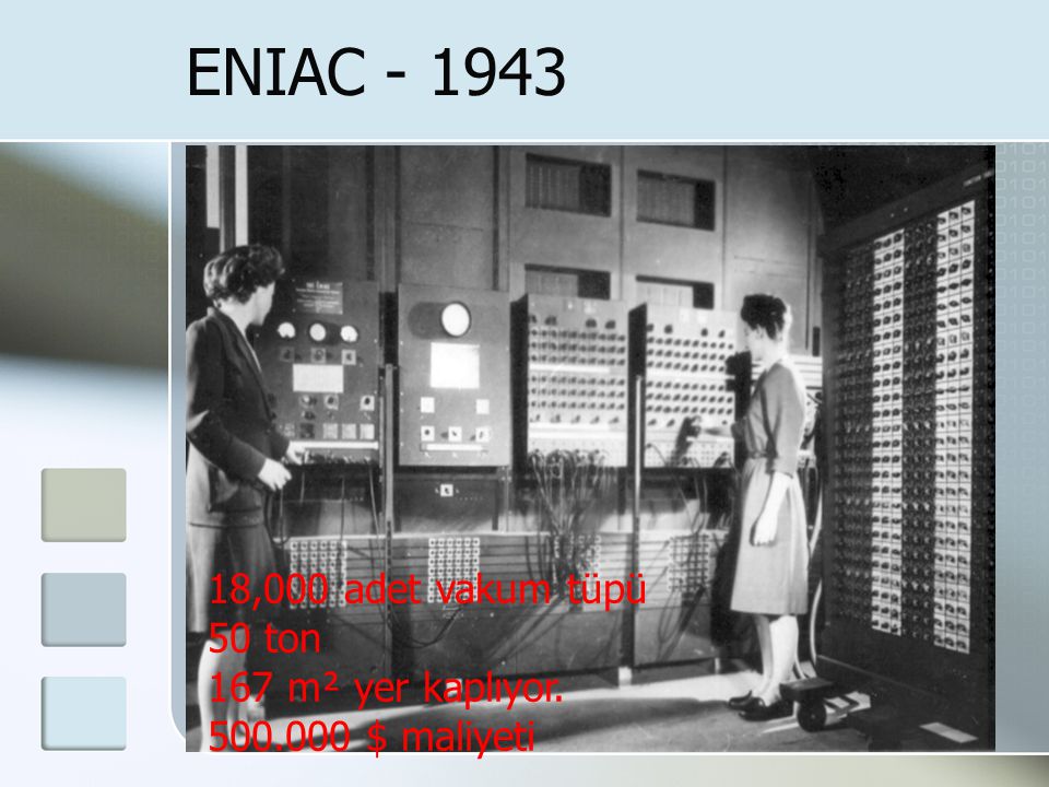 ENIAC ,000 adet vakum tüpü 50 ton 167 m² yer kaplıyor.