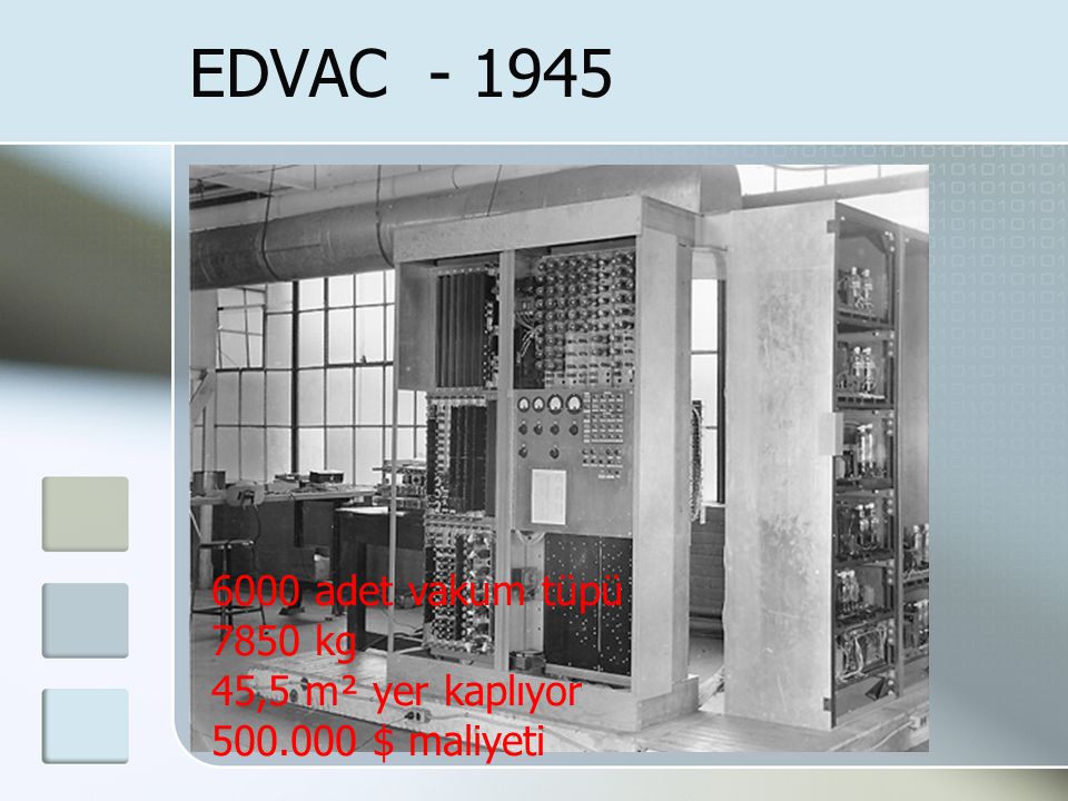 EDVAC adet vakum tüpü 7850 kg 45,5 m² yer kaplıyor