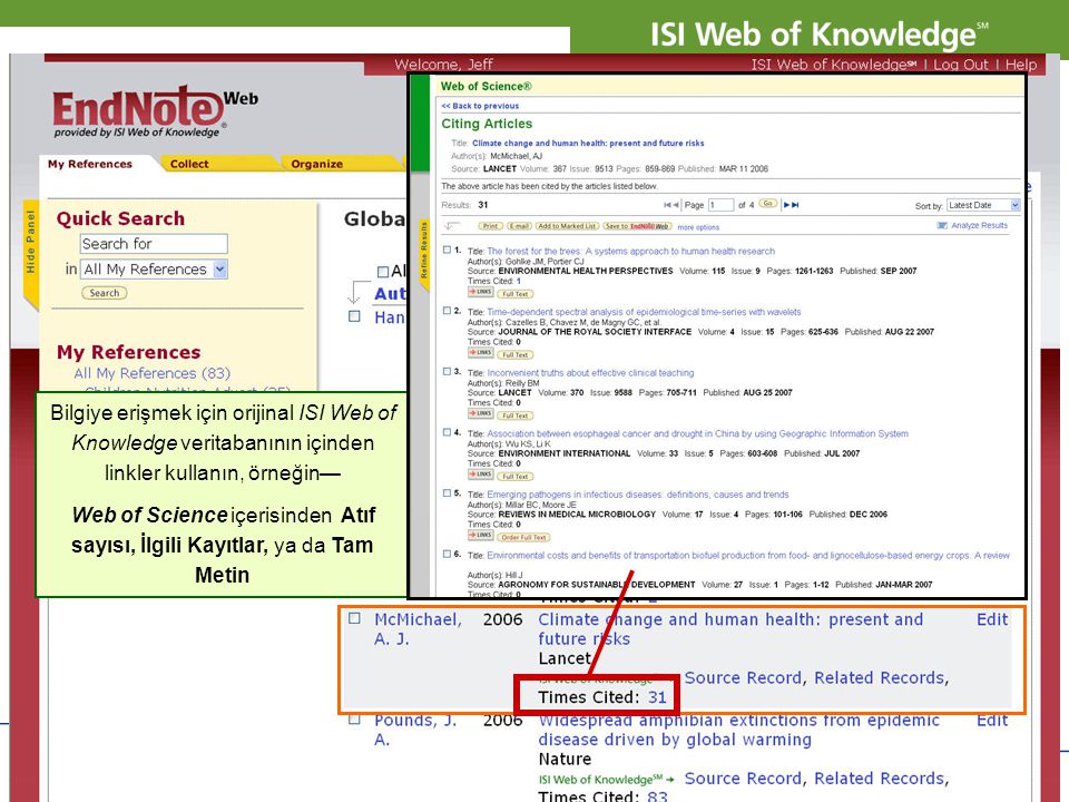 Bilgiye erişmek için orijinal ISI Web of Knowledge veritabanının içinden linkler kullanın, örneğin—