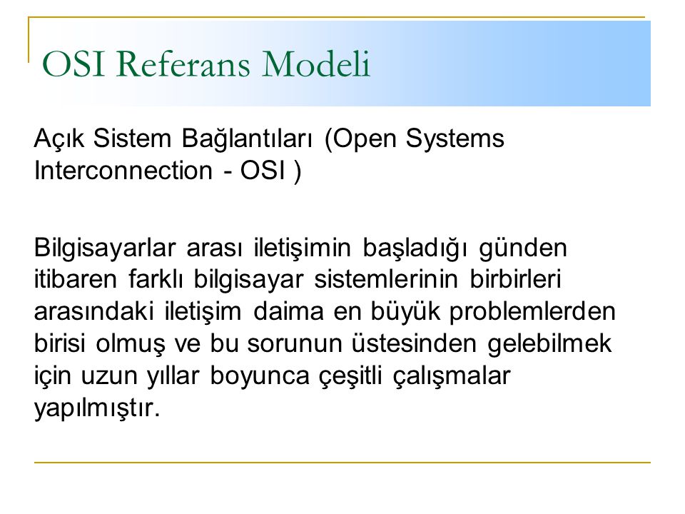 OSI Referans Modeli Açık Sistem Bağlantıları (Open Systems Interconnection - OSI )