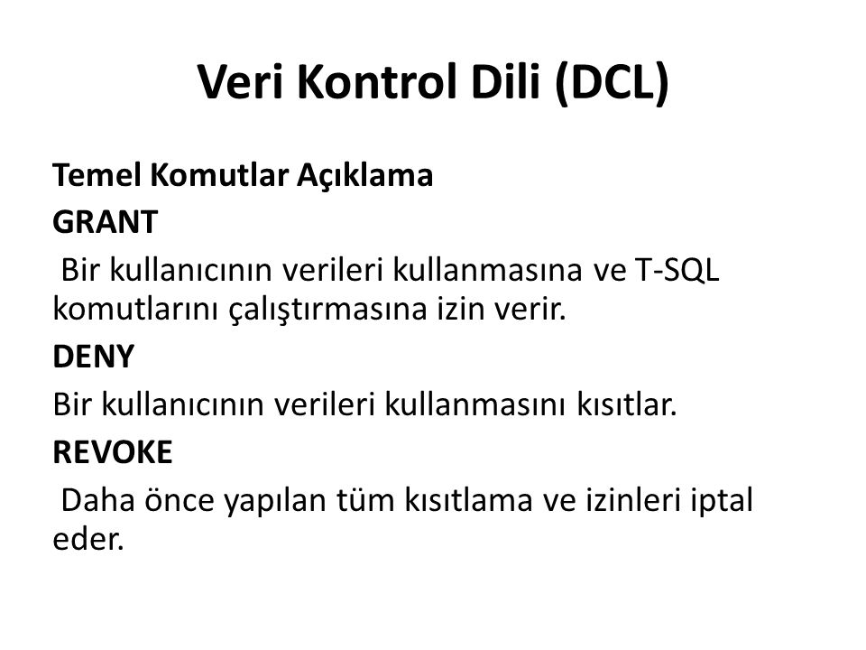 Veri Kontrol Dili (DCL)