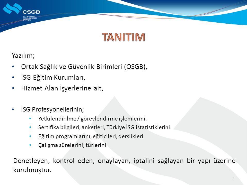 TANITIM Yazılım; Ortak Sağlık ve Güvenlik Birimleri (OSGB),