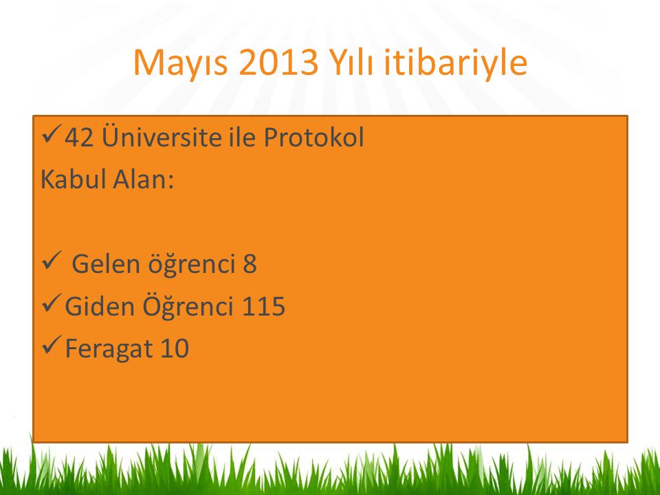 Mayıs 2013 Yılı itibariyle 42 Üniversite ile Protokol Kabul Alan: