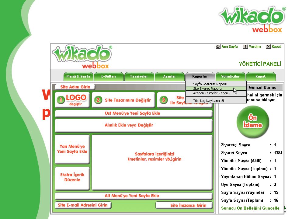Web sitenizi Wikado’nun yönetim panelinden yönetin