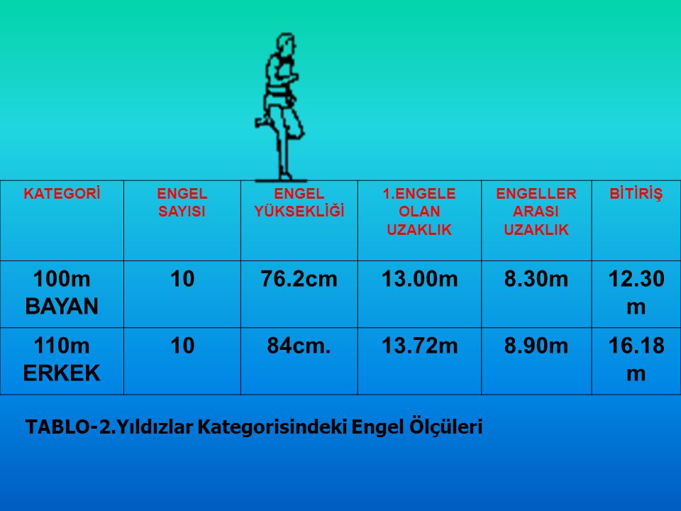 100m BAYAN cm 13.00m 8.30m 12.30m 110m ERKEK 84cm m 8.90m