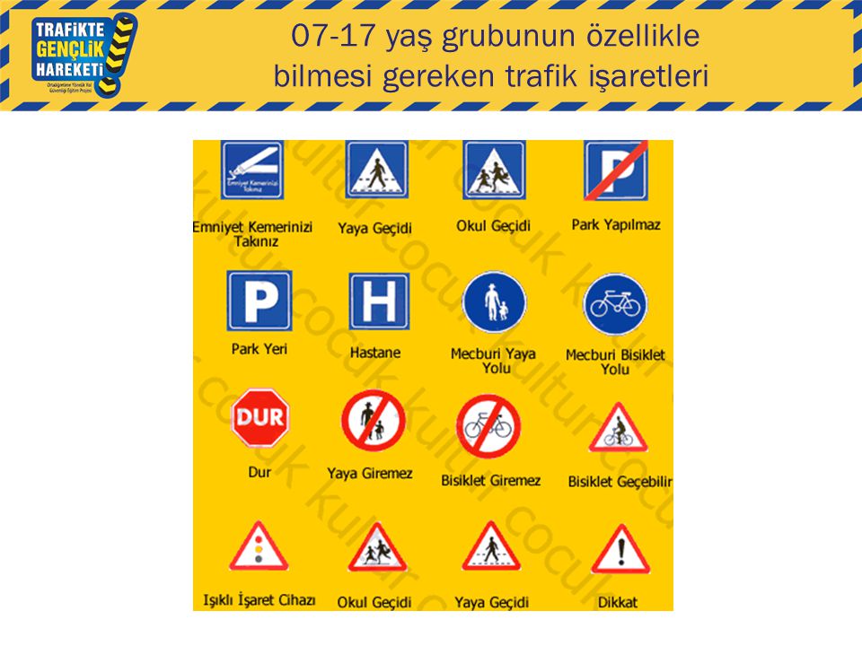 07-17 yaş grubunun özellikle bilmesi gereken trafik işaretleri
