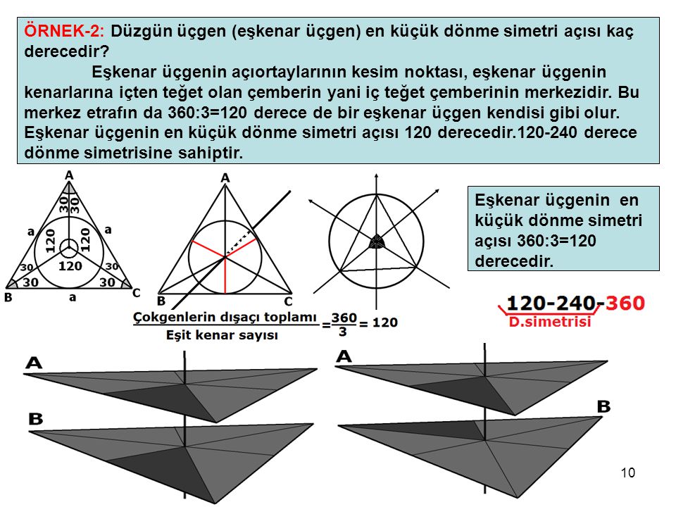 ÖRNEK-2: Düzgün üçgen (eşkenar üçgen) en küçük dönme simetri açısı kaç derecedir
