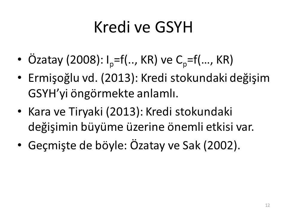 Kredi ve GSYH Özatay (2008): Ip=f(.., KR) ve Cp=f(…, KR)