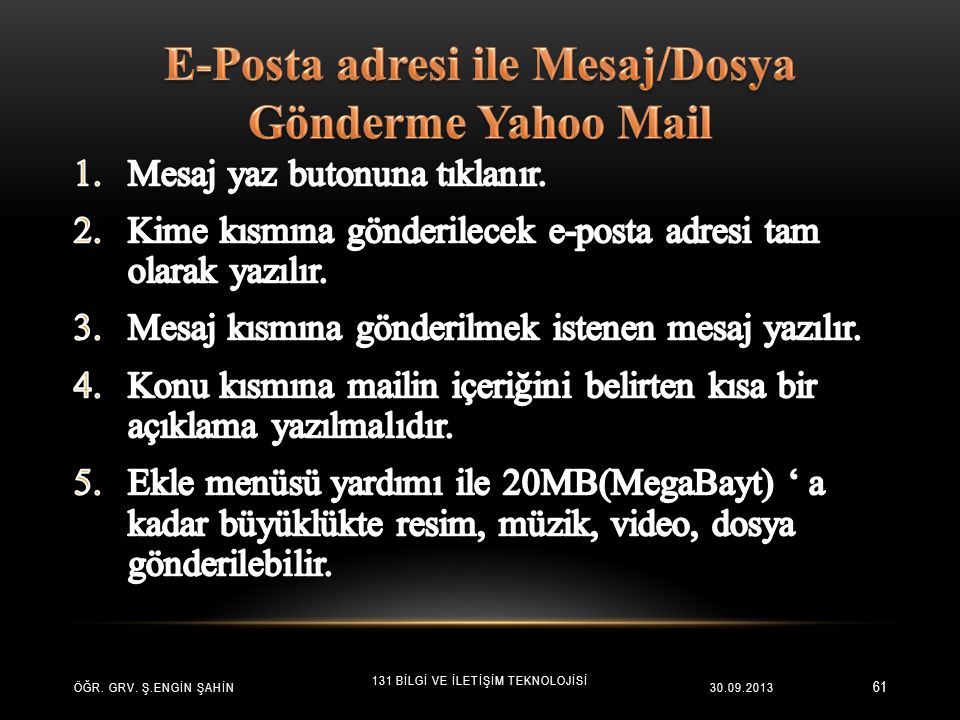 E-Posta adresi ile Mesaj/Dosya Gönderme Yahoo Mail
