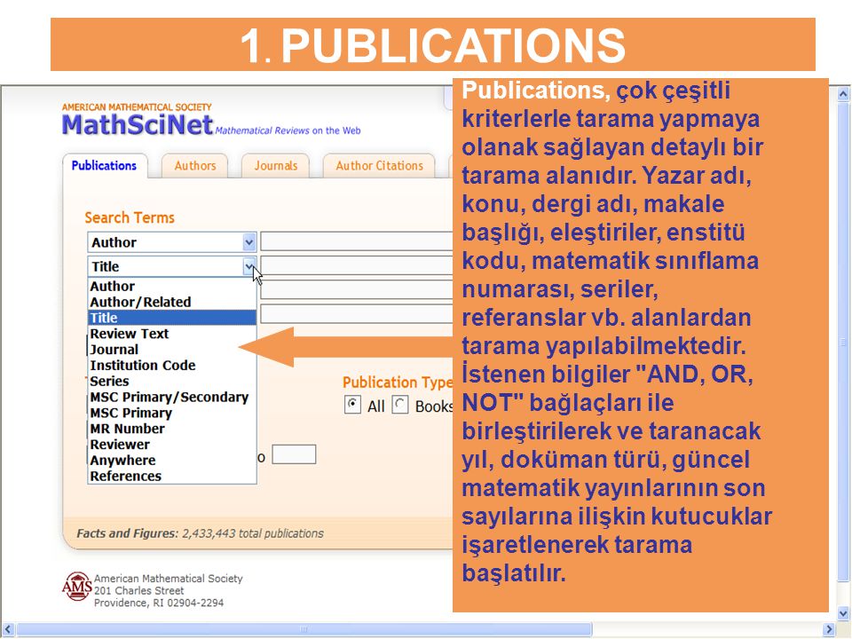 1. PUBLICATIONS Publications, çok çeşitli kriterlerle tarama yapmaya