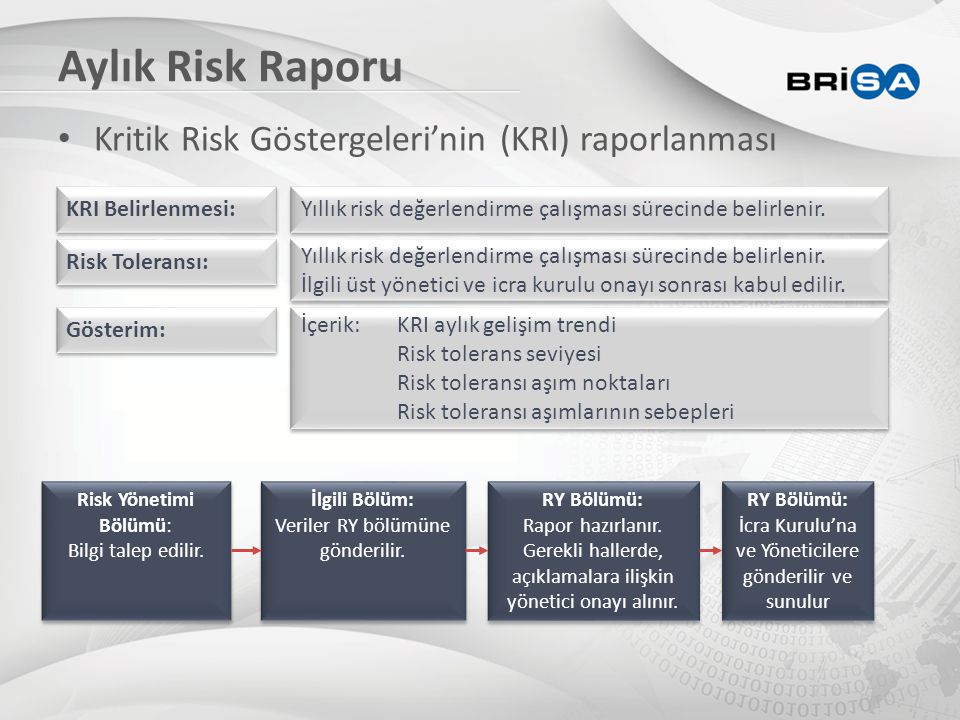 Aylık Risk Raporu Kritik Risk Göstergeleri’nin (KRI) raporlanması