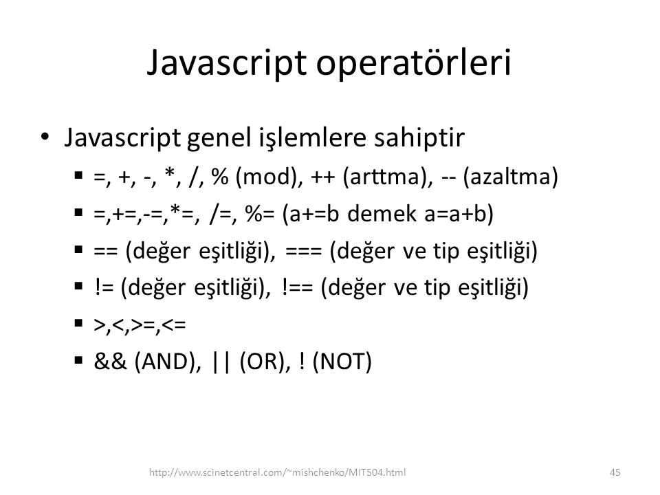 Javascript operatörleri
