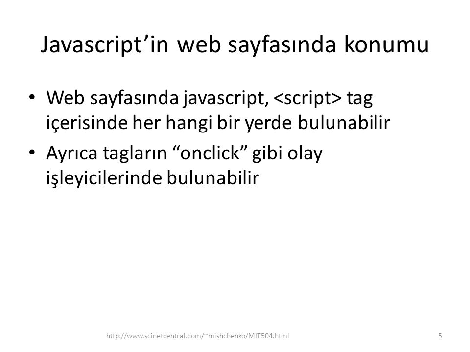 Javascript’in web sayfasında konumu