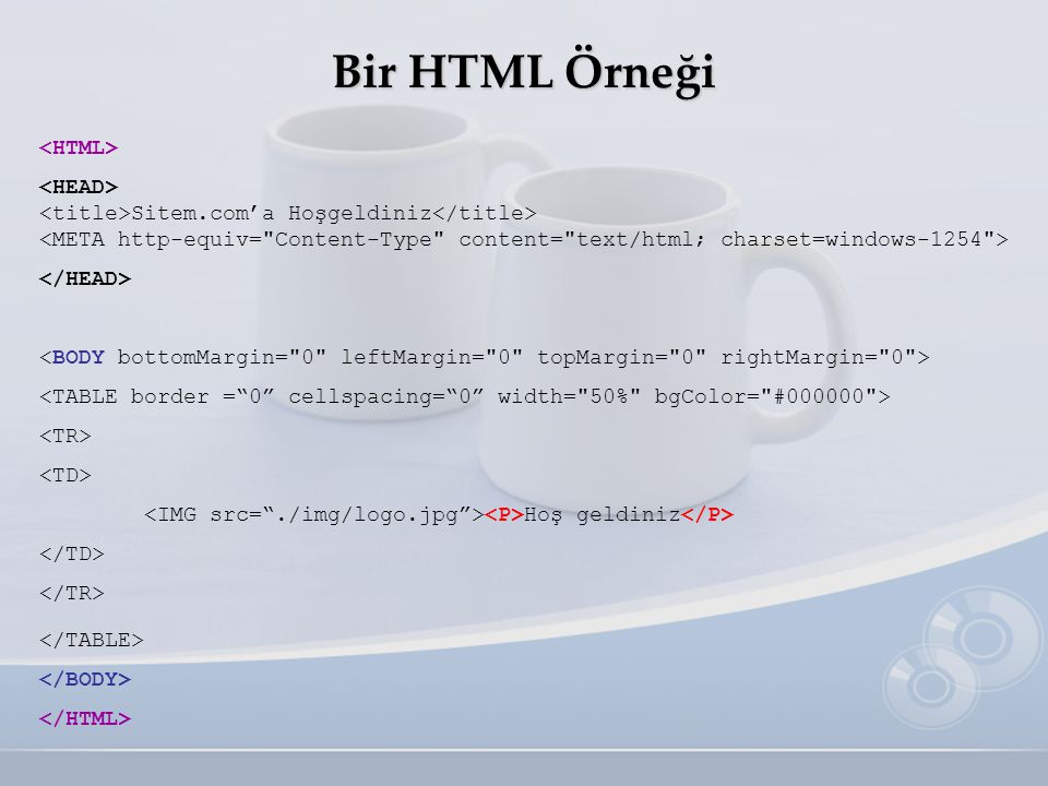 Bir HTML Örneği <HTML> <HEAD>