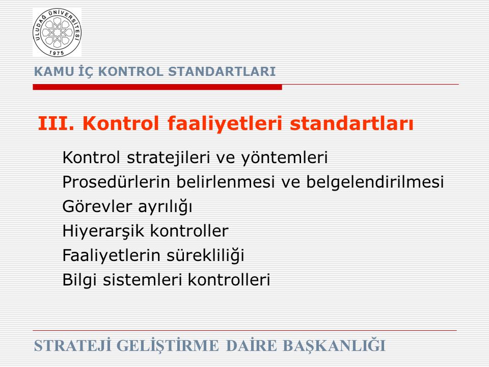 III. Kontrol faaliyetleri standartları